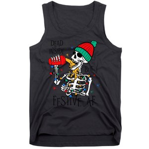 Dead Inside But Festive Af Skeleton Santa Hat Christmas Tank Top