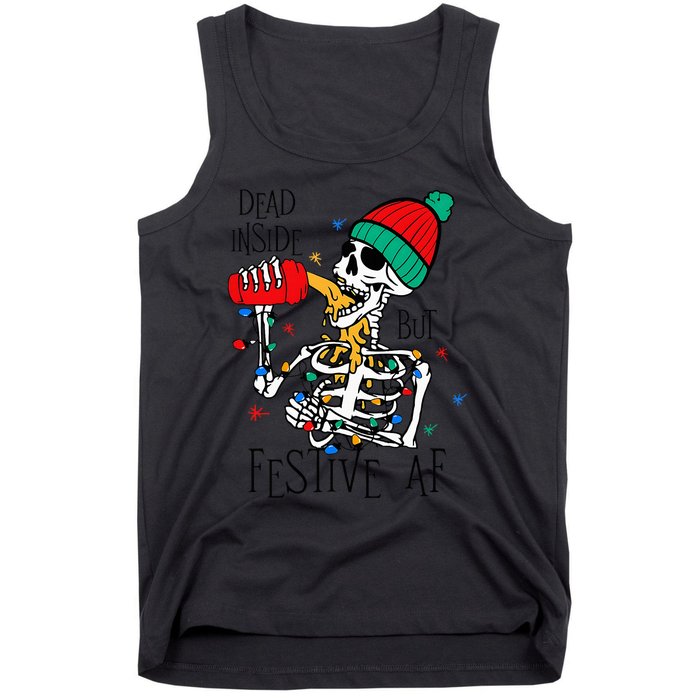 Dead Inside But Festive Af Skeleton Santa Hat Christmas Tank Top