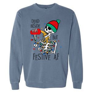 Dead Inside But Festive Af Skeleton Santa Hat Christmas Garment-Dyed Sweatshirt