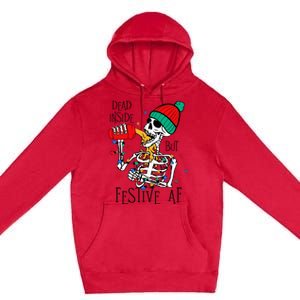 Dead Inside But Festive Af Skeleton Santa Hat Christmas Premium Pullover Hoodie