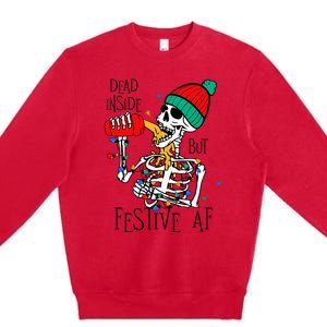 Dead Inside But Festive Af Skeleton Santa Hat Christmas Premium Crewneck Sweatshirt