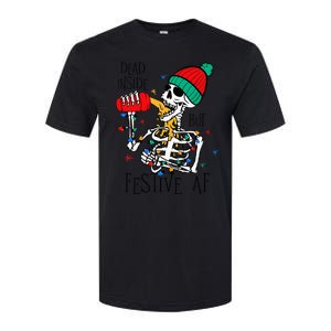 Dead Inside But Festive Af Skeleton Santa Hat Christmas Softstyle CVC T-Shirt