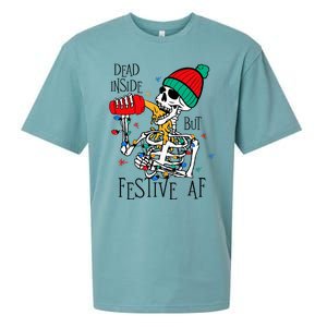 Dead Inside But Festive Af Skeleton Santa Hat Christmas Sueded Cloud Jersey T-Shirt