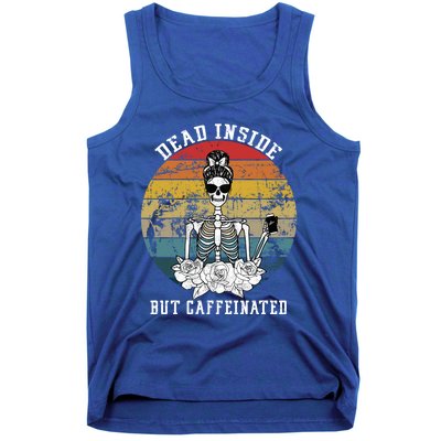 Dead Inside But Caffeinated Skeleton Flower Coffee Lover Gift Tank Top