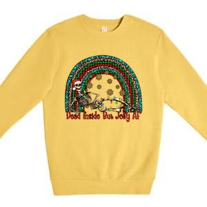 Dead Inside But Jolly Af Rainbow Christmas Skeleton Funny Gift Premium Crewneck Sweatshirt