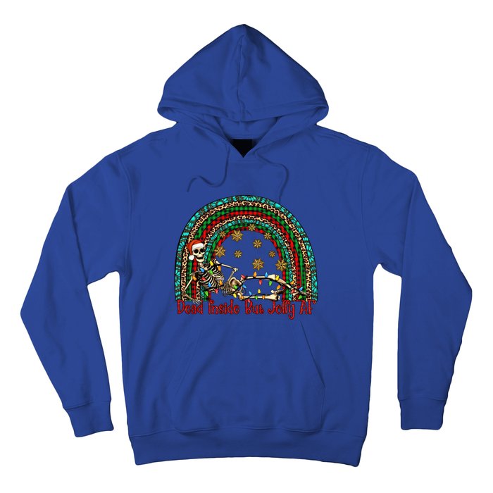 Dead Inside But Jolly Af Rainbow Christmas Skeleton Funny Gift Hoodie