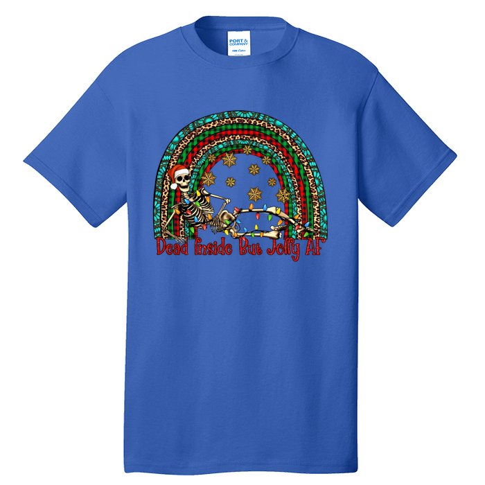 Dead Inside But Jolly Af Rainbow Christmas Skeleton Funny Gift Tall T-Shirt