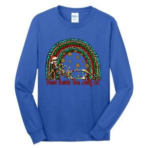 Dead Inside But Jolly Af Rainbow Christmas Skeleton Funny Gift Tall Long Sleeve T-Shirt