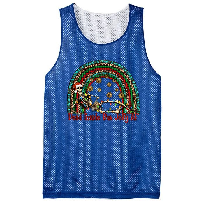 Dead Inside But Jolly Af Rainbow Christmas Skeleton Funny Gift Mesh Reversible Basketball Jersey Tank