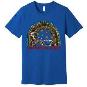 Dead Inside But Jolly Af Rainbow Christmas Skeleton Funny Gift Premium T-Shirt