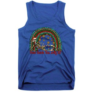 Dead Inside But Jolly Af Rainbow Christmas Skeleton Funny Gift Tank Top