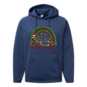 Dead Inside But Jolly Af Rainbow Christmas Skeleton Funny Gift Performance Fleece Hoodie