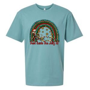 Dead Inside But Jolly Af Rainbow Christmas Skeleton Funny Gift Sueded Cloud Jersey T-Shirt