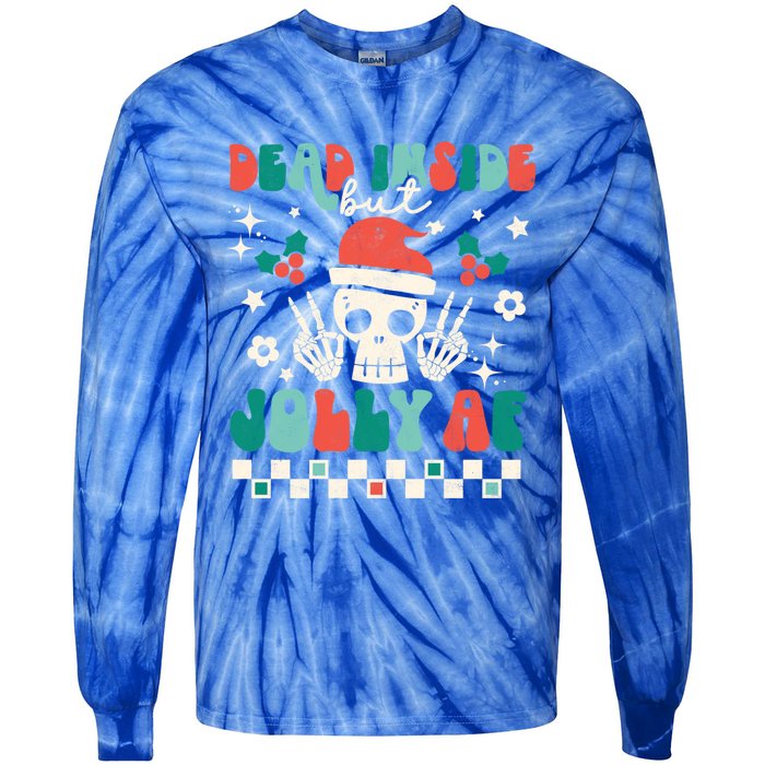 Dead Inside But Jolly Af Santa Skeleton Retro Christmas Xmas Meaningful Gift Tie-Dye Long Sleeve Shirt