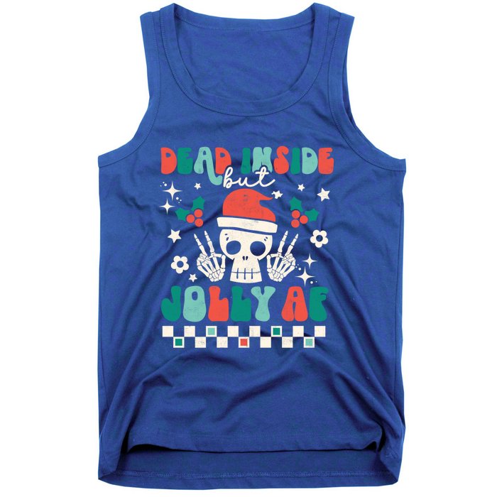 Dead Inside But Jolly Af Santa Skeleton Retro Christmas Xmas Meaningful Gift Tank Top