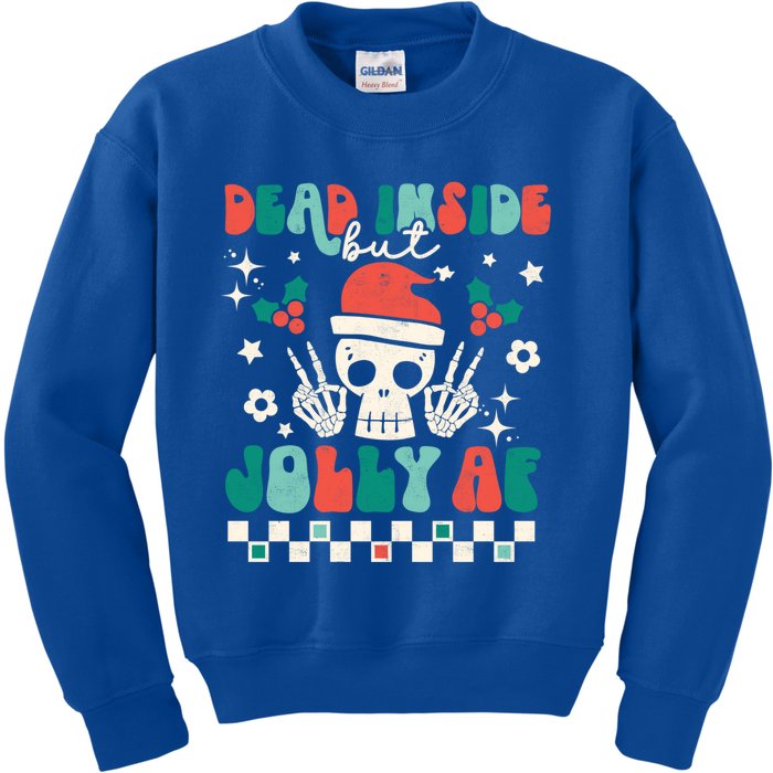 Dead Inside But Jolly Af Santa Skeleton Retro Christmas Xmas Meaningful Gift Kids Sweatshirt