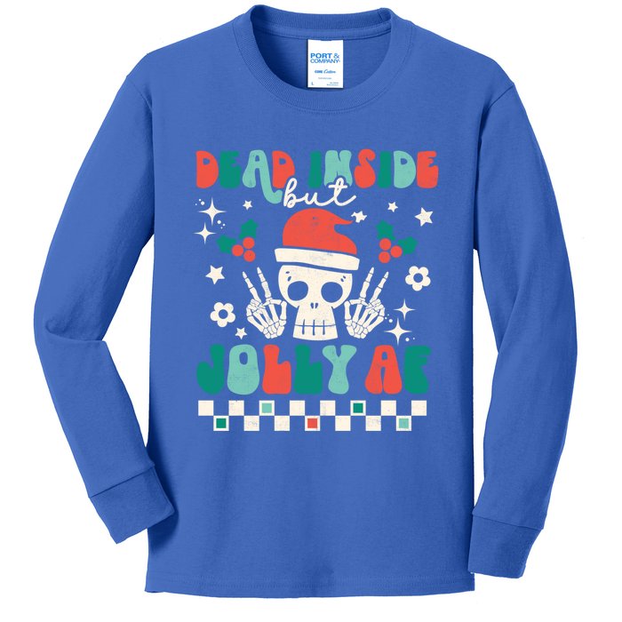 Dead Inside But Jolly Af Santa Skeleton Retro Christmas Xmas Meaningful Gift Kids Long Sleeve Shirt