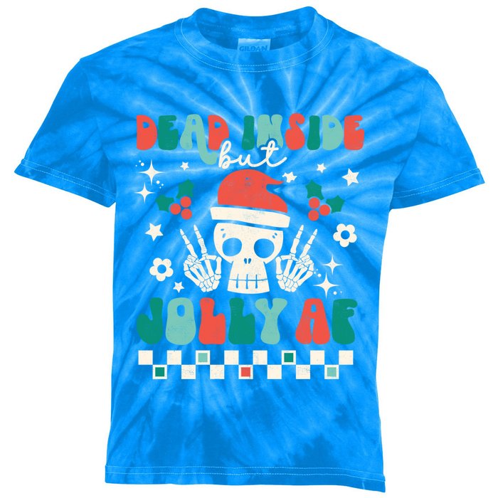 Dead Inside But Jolly Af Santa Skeleton Retro Christmas Xmas Meaningful Gift Kids Tie-Dye T-Shirt