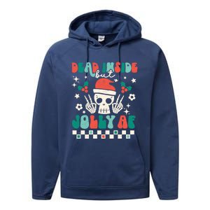 Dead Inside But Jolly Af Santa Skeleton Retro Christmas Xmas Meaningful Gift Performance Fleece Hoodie