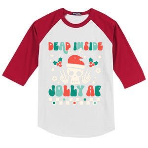 Dead Inside But Jolly Af Santa Skeleton Retro Christmas Xmas Meaningful Gift Kids Colorblock Raglan Jersey