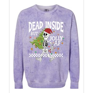 Dead Inside But Jolly Af Skeleton Bring Xmas Tree Christmas Gift Colorblast Crewneck Sweatshirt