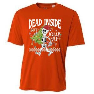 Dead Inside But Jolly Af Skeleton Bring Xmas Tree Christmas Gift Cooling Performance Crew T-Shirt