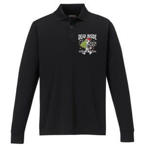 Dead Inside But Jolly Af Skeleton Bring Xmas Tree Christmas Gift Performance Long Sleeve Polo