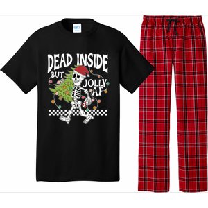 Dead Inside But Jolly Af Skeleton Bring Xmas Tree Christmas Gift Pajama Set