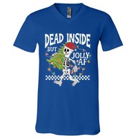 Dead Inside But Jolly Af Skeleton Bring Xmas Tree Christmas Gift V-Neck T-Shirt