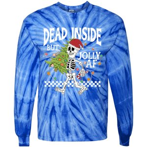 Dead Inside But Jolly Af Skeleton Bring Xmas Tree Christmas Gift Tie-Dye Long Sleeve Shirt