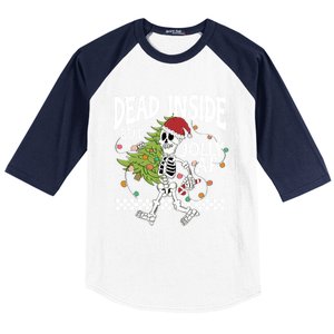 Dead Inside But Jolly Af Skeleton Bring Xmas Tree Christmas Gift Baseball Sleeve Shirt