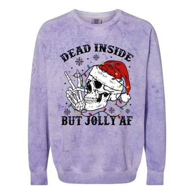 Dead Inside But Jolly Af Funny Skeleton Santa Hat Christmas Gift Colorblast Crewneck Sweatshirt