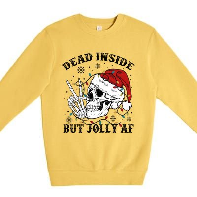 Dead Inside But Jolly Af Funny Skeleton Santa Hat Christmas Gift Premium Crewneck Sweatshirt