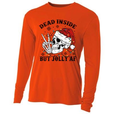 Dead Inside But Jolly Af Funny Skeleton Santa Hat Christmas Gift Cooling Performance Long Sleeve Crew