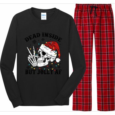 Dead Inside But Jolly Af Funny Skeleton Santa Hat Christmas Gift Long Sleeve Pajama Set