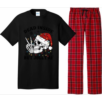 Dead Inside But Jolly Af Funny Skeleton Santa Hat Christmas Gift Pajama Set