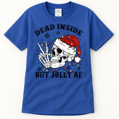 Dead Inside But Jolly Af Funny Skeleton Santa Hat Christmas Gift Tall T-Shirt