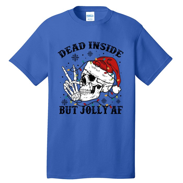 Dead Inside But Jolly Af Funny Skeleton Santa Hat Christmas Gift Tall T-Shirt