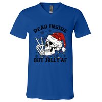 Dead Inside But Jolly Af Funny Skeleton Santa Hat Christmas Gift V-Neck T-Shirt