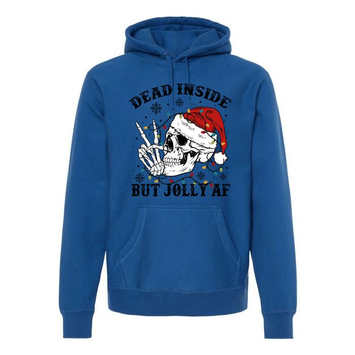 Dead Inside But Jolly Af Funny Skeleton Santa Hat Christmas Gift Premium Hoodie