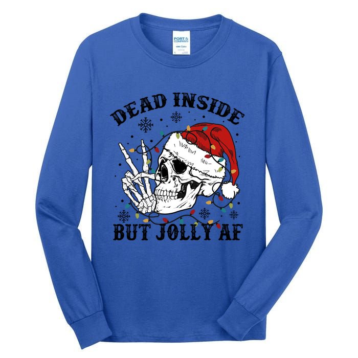 Dead Inside But Jolly Af Funny Skeleton Santa Hat Christmas Gift Tall Long Sleeve T-Shirt