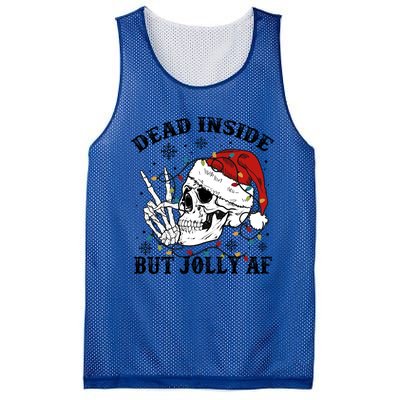 Dead Inside But Jolly Af Funny Skeleton Santa Hat Christmas Gift Mesh Reversible Basketball Jersey Tank