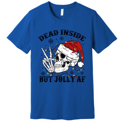 Dead Inside But Jolly Af Funny Skeleton Santa Hat Christmas Gift Premium T-Shirt