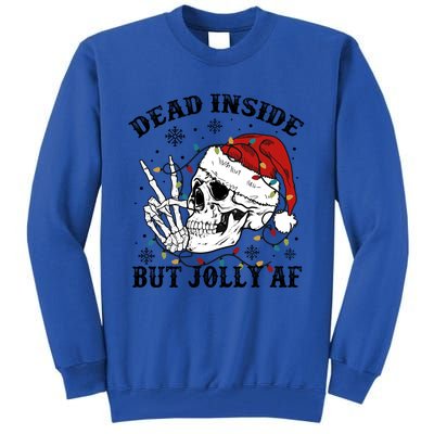 Dead Inside But Jolly Af Funny Skeleton Santa Hat Christmas Gift Tall Sweatshirt