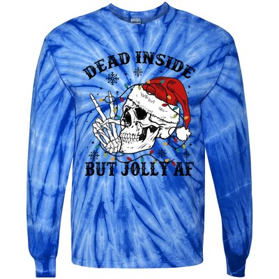 Dead Inside But Jolly Af Funny Skeleton Santa Hat Christmas Gift Tie-Dye Long Sleeve Shirt