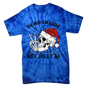 Dead Inside But Jolly Af Funny Skeleton Santa Hat Christmas Gift Tie-Dye T-Shirt