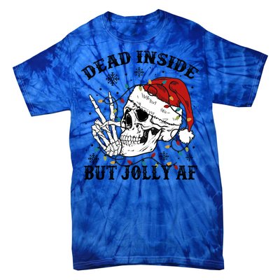 Dead Inside But Jolly Af Funny Skeleton Santa Hat Christmas Gift Tie-Dye T-Shirt