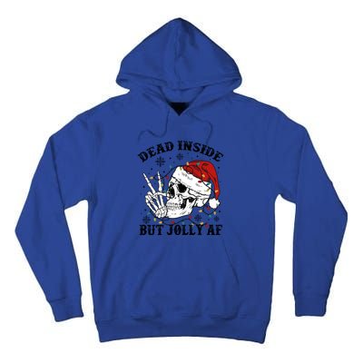 Dead Inside But Jolly Af Funny Skeleton Santa Hat Christmas Gift Tall Hoodie