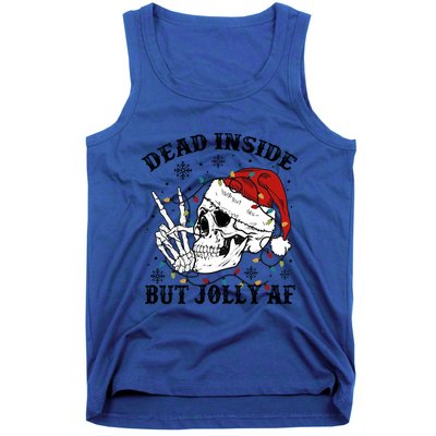 Dead Inside But Jolly Af Funny Skeleton Santa Hat Christmas Gift Tank Top