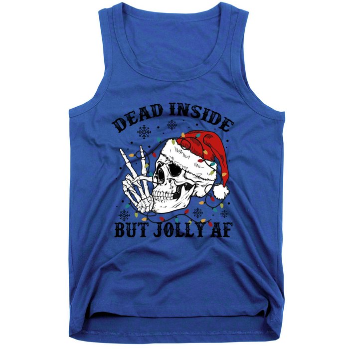 Dead Inside But Jolly Af Funny Skeleton Santa Hat Christmas Gift Tank Top